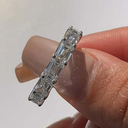 Exquisite Emerald Cut Women's Wedding Band In Sterling Silver-Sterling Silver-lornajewelry