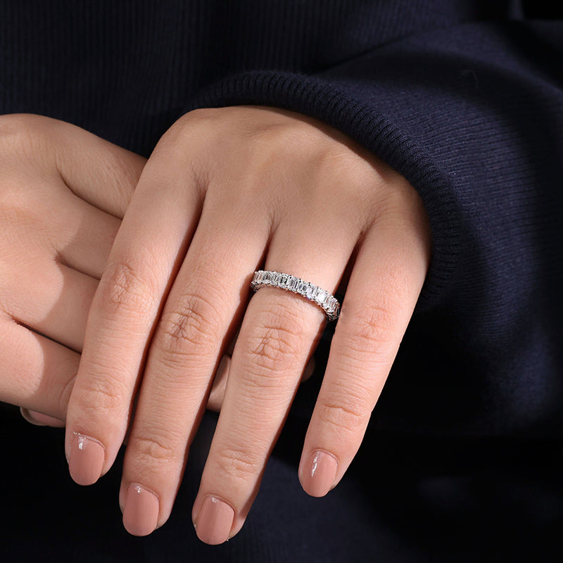 Classic Emerald Cut s Women's Wedding Band-Sterling Silver-lornajewelry