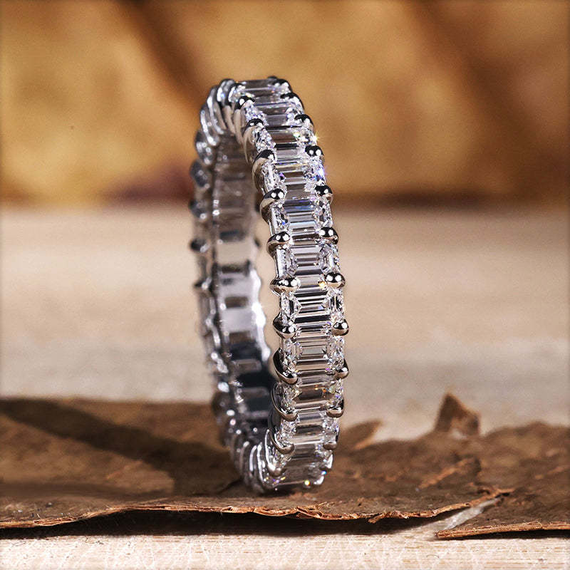 Classic Emerald Cut s Women's Wedding Band-Sterling Silver-lornajewelry