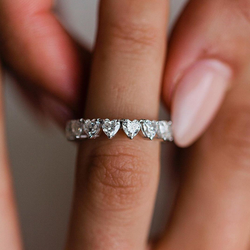 Elegant Full Heart Cut Women's Wedding Band In Sterling Silver-Sterling Silver-lornajewelry
