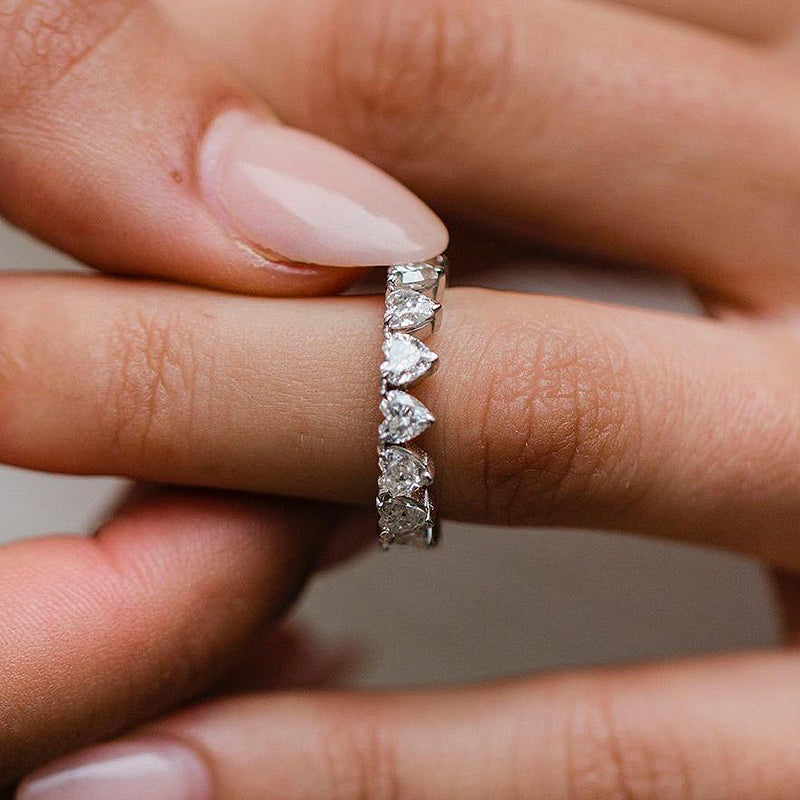 Elegant Full Heart Cut Women's Wedding Band In Sterling Silver-Sterling Silver-lornajewelry