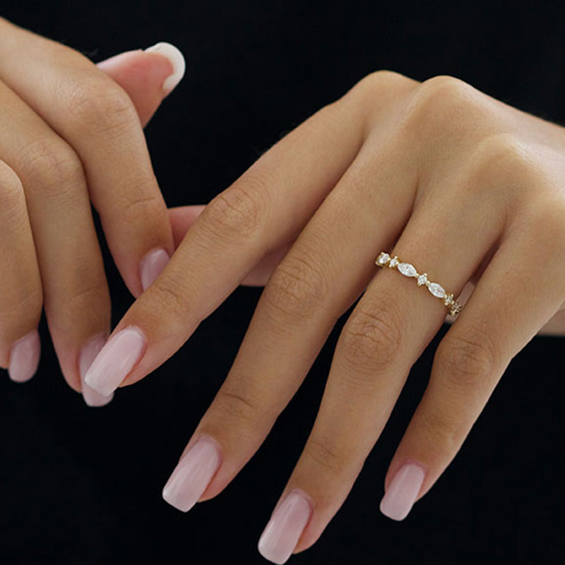 Elegant Yellow Gold Marquise Cut Simulated Diamond Wedding Band In Sterling Silver-Sterling Silver-lornajewelry