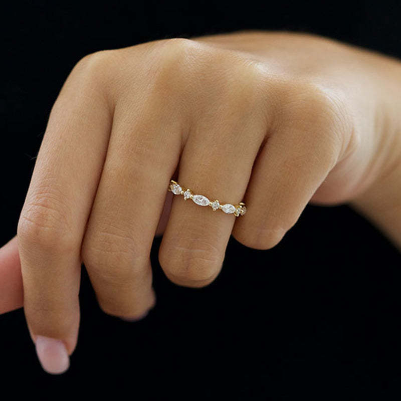 Elegant Yellow Gold Marquise Cut Simulated Diamond Wedding Band In Sterling Silver-Sterling Silver-lornajewelry