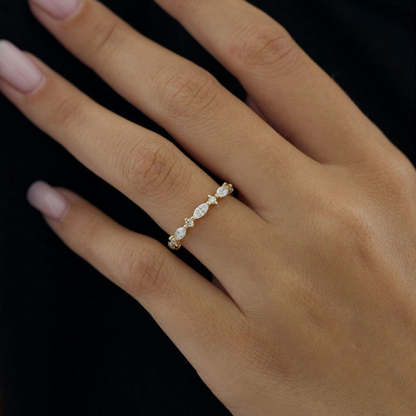 Elegant Yellow Gold Marquise Cut Simulated Diamond Wedding Band In Sterling Silver-Sterling Silver-lornajewelry