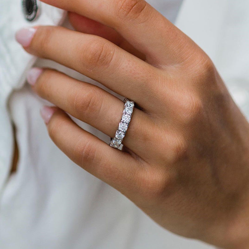 Stunning Round Cut Women's Wedding Band In Sterling Silver-Sterling Silver-lornajewelry