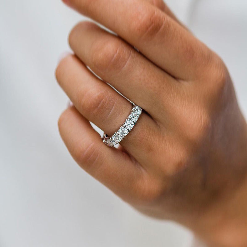 Stunning Round Cut Women's Wedding Band In Sterling Silver-Sterling Silver-lornajewelry