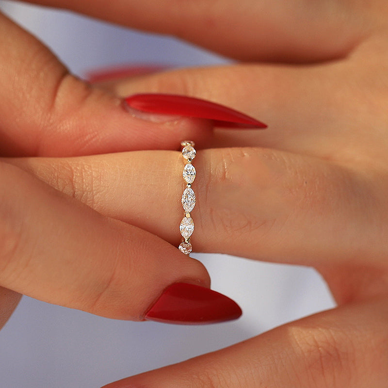 Elegant Yellow Gold Marquise Cut Full Wedding Band In Sterling Silver-Sterling Silver-lornajewelry