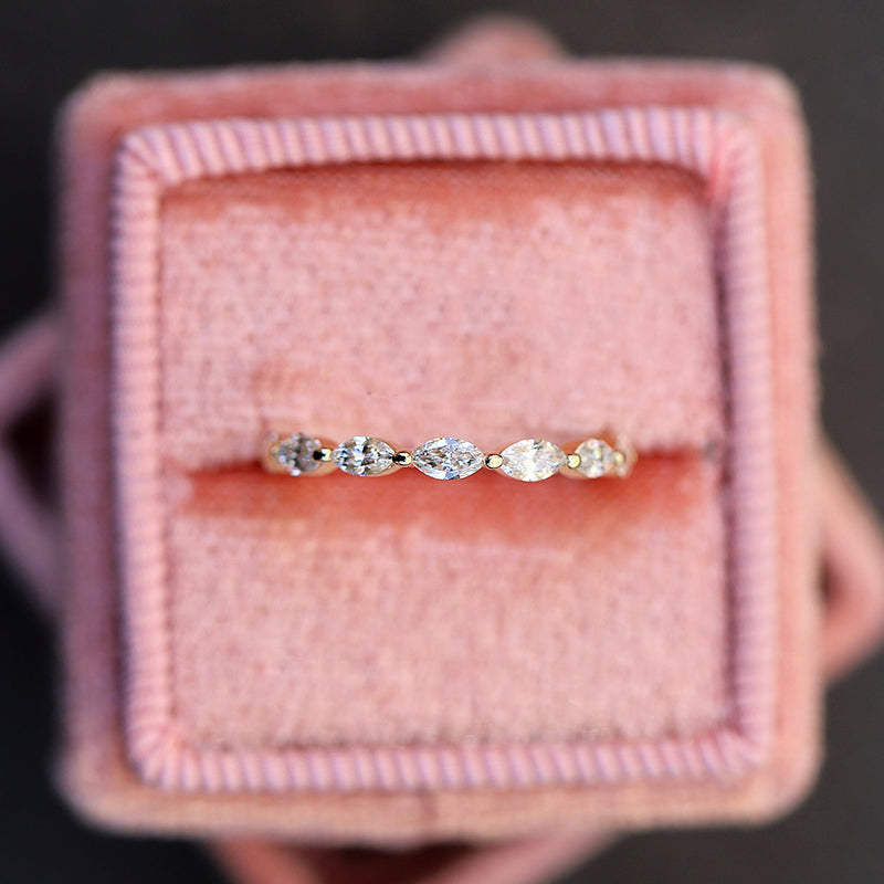 Elegant Yellow Gold Marquise Cut Full Wedding Band In Sterling Silver-Sterling Silver-lornajewelry