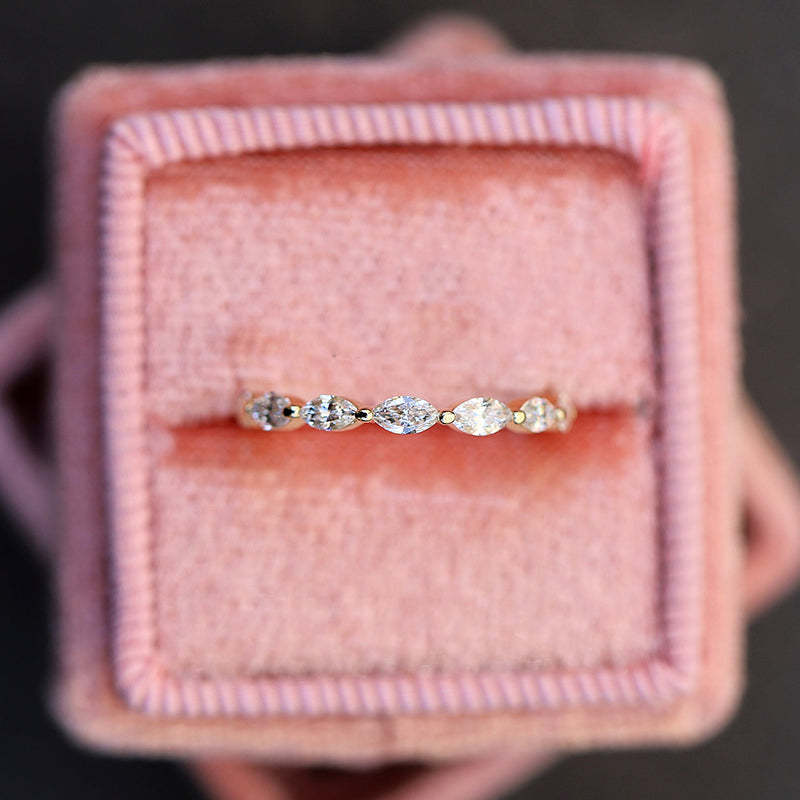 Elegant Yellow Gold Marquise Cut Full Wedding Band In Sterling Silver-Sterling Silver-lornajewelry