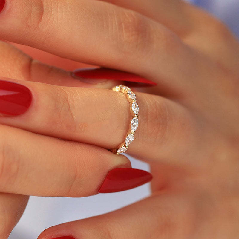 Elegant Yellow Gold Marquise Cut Full Wedding Band In Sterling Silver-Sterling Silver-lornajewelry
