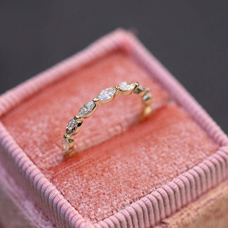 Elegant Yellow Gold Marquise Cut Full Wedding Band In Sterling Silver-Sterling Silver-lornajewelry