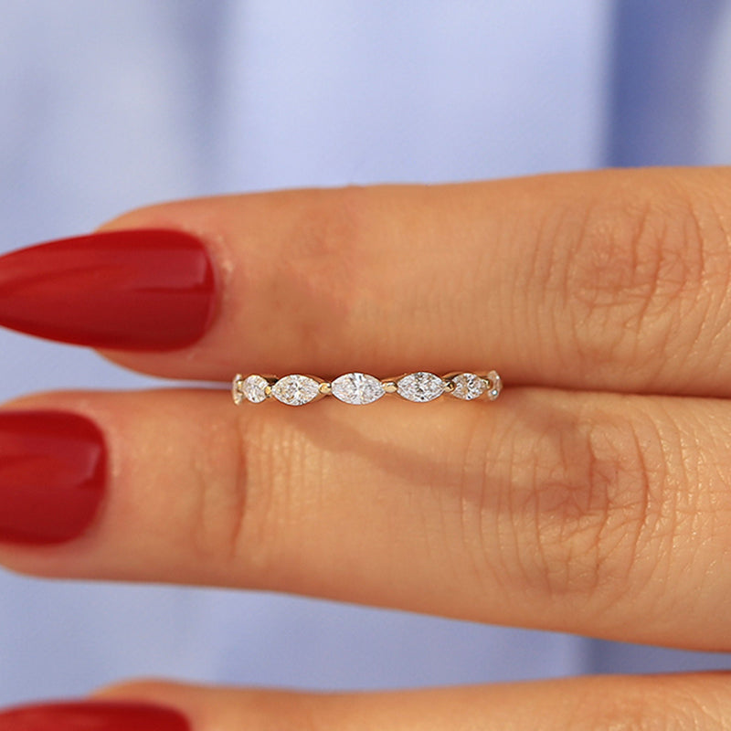 Elegant Yellow Gold Marquise Cut Full Wedding Band In Sterling Silver-Sterling Silver-lornajewelry