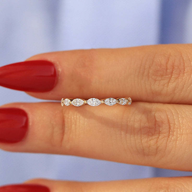 Elegant Yellow Gold Marquise Cut Full Wedding Band In Sterling Silver-Sterling Silver-lornajewelry