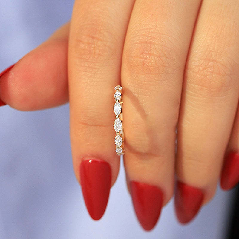 Elegant Yellow Gold Marquise Cut Full Wedding Band In Sterling Silver-Sterling Silver-lornajewelry