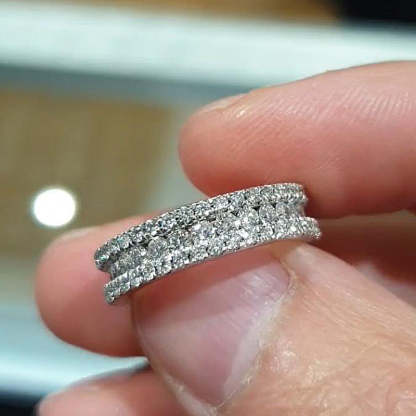 Sparkle 3 Row Design Round Cut Women's Wedding Band In Sterling Silver-Sterling Silver-lornajewelry