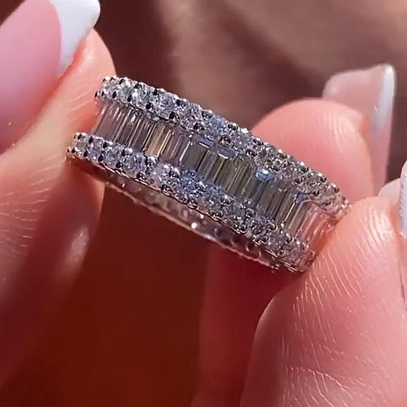 Stunning Emerald Cut Women's Wedding Band In Sterling Silver-Sterling Silver-lornajewelry