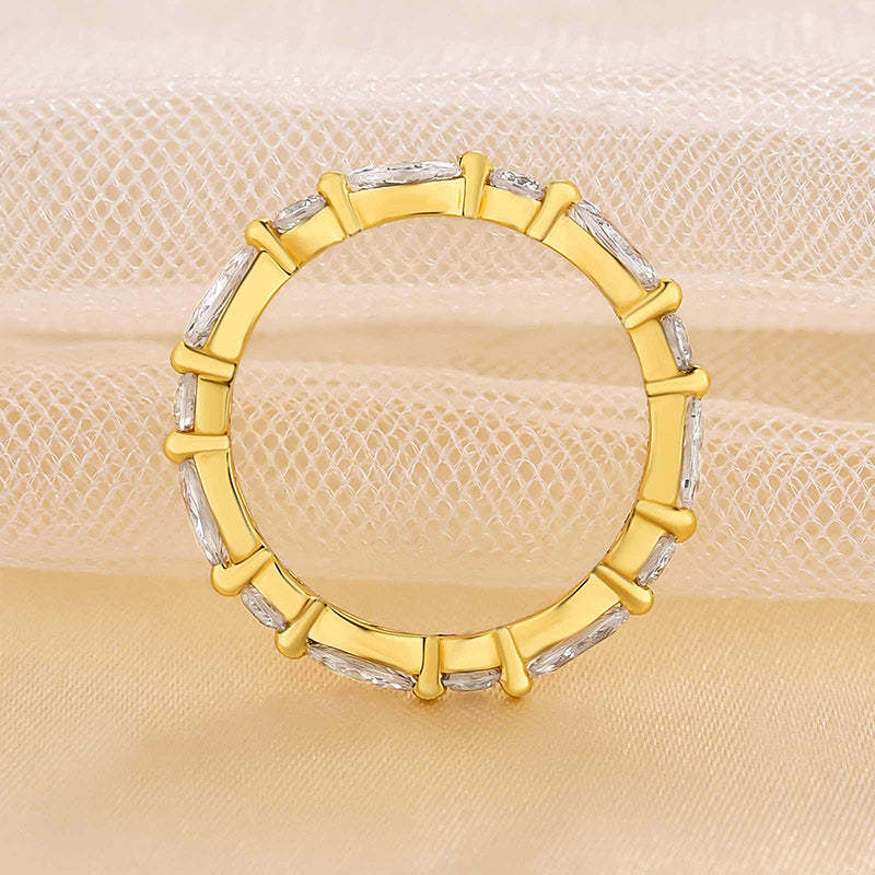 Exclusive Yellow Gold Marquise Cut Wedding Band In Sterling Silver-Sterling Silver-lornajewelry