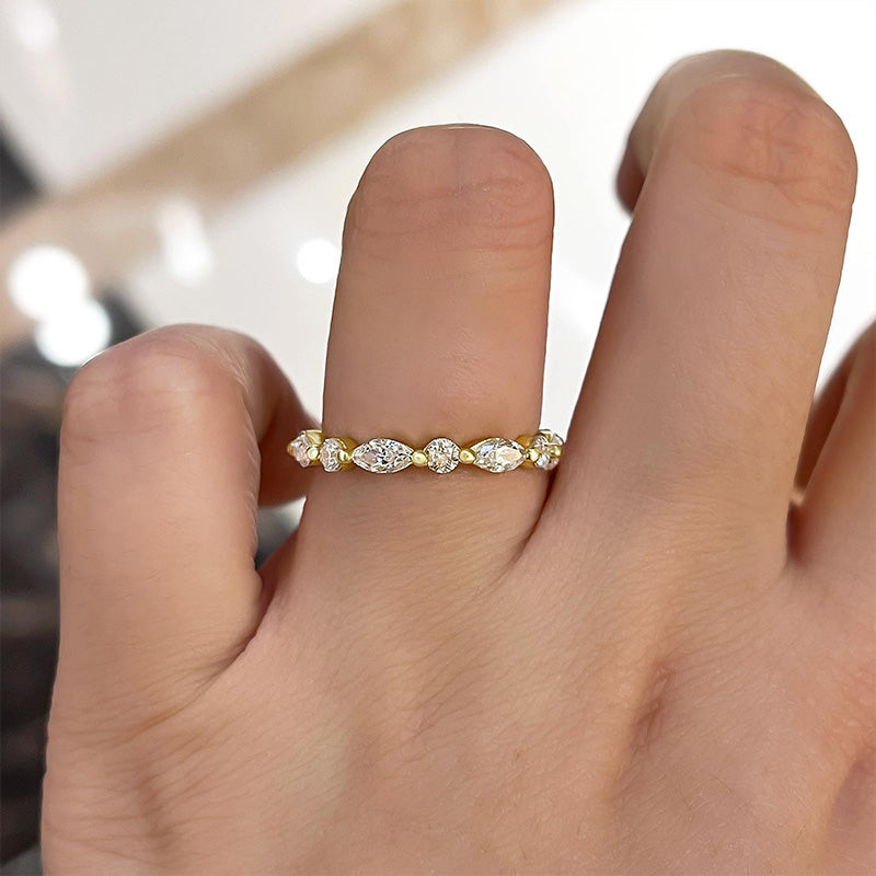 Exclusive Yellow Gold Marquise Cut Wedding Band In Sterling Silver-Sterling Silver-lornajewelry