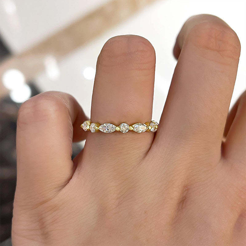 Exclusive Yellow Gold Marquise Cut Wedding Band In Sterling Silver-Sterling Silver-lornajewelry