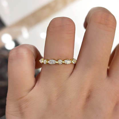 Exclusive Yellow Gold Marquise Cut Wedding Band In Sterling Silver-Sterling Silver-lornajewelry
