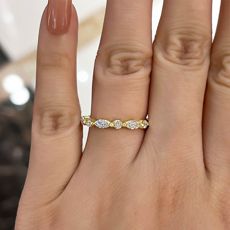 Exclusive Yellow Gold Marquise Cut Wedding Band In Sterling Silver-Sterling Silver-lornajewelry