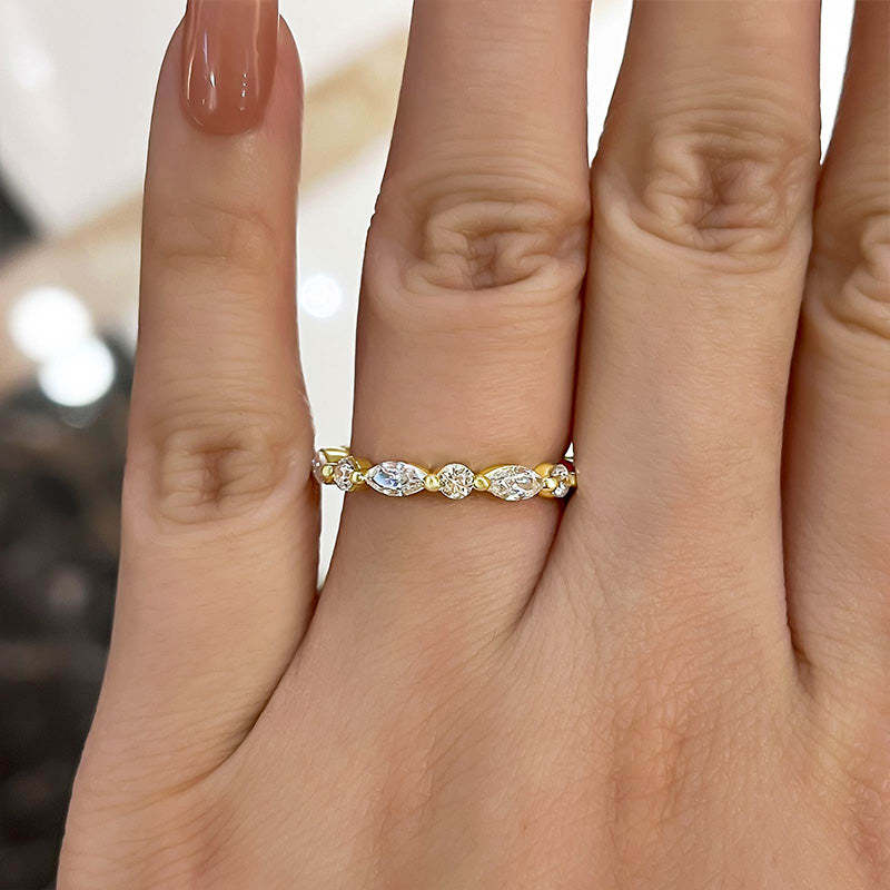 Exclusive Yellow Gold Marquise Cut Wedding Band In Sterling Silver-Sterling Silver-lornajewelry