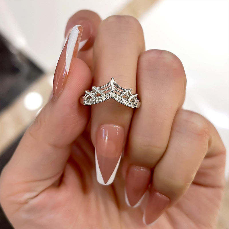 Unique Cobweb Design Round Cut Wedding Band In Sterling Silver-Sterling Silver-lornajewelry