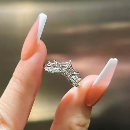 Unique Cobweb Design Round Cut Wedding Band In Sterling Silver-Sterling Silver-lornajewelry