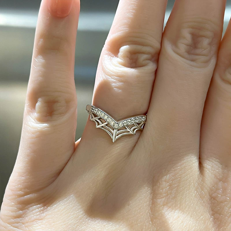 Unique Cobweb Design Round Cut Wedding Band In Sterling Silver-Sterling Silver-lornajewelry