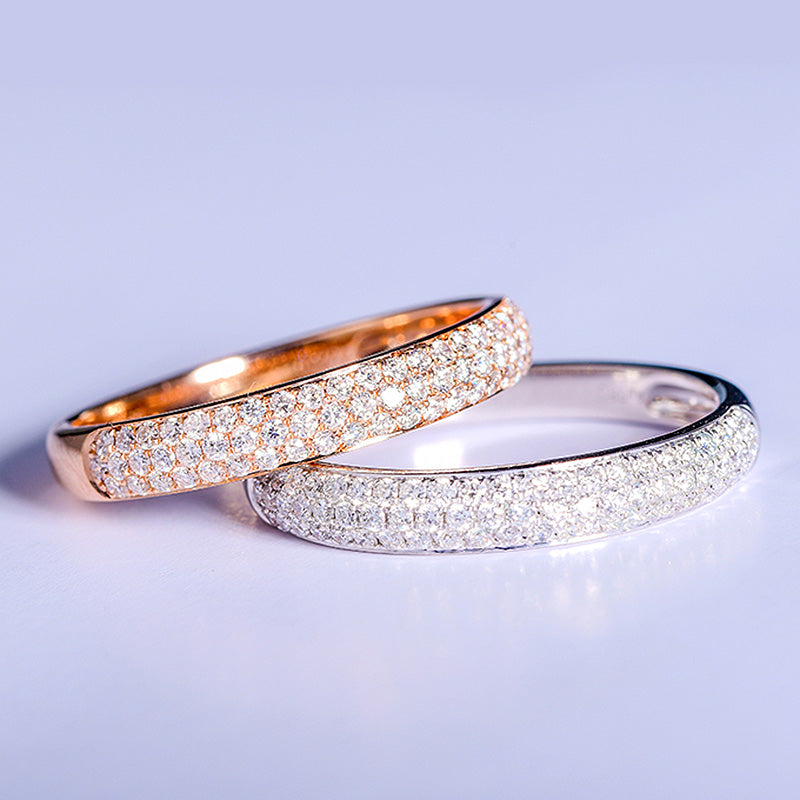 Exclusive 3 Rows Round Cut Half Wedding Band for Women In Sterling Silver-Sterling Silver-lornajewelry