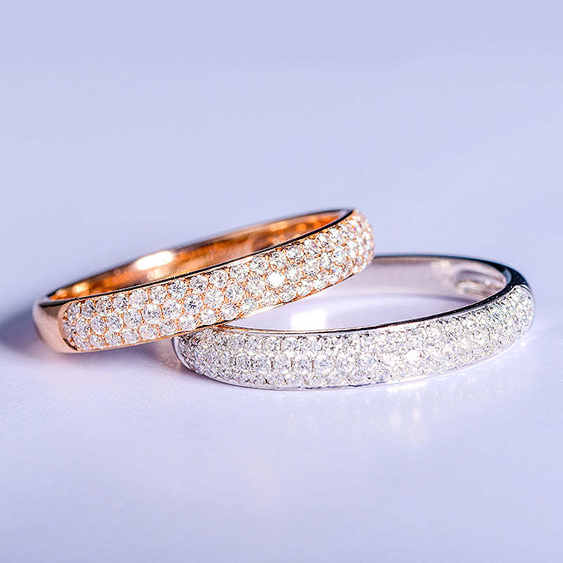 Exclusive 3 Rows Round Cut Half Wedding Band for Women In Sterling Silver-Sterling Silver-lornajewelry