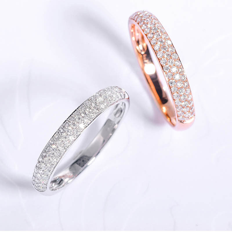 Exclusive 3 Rows Round Cut Half Wedding Band for Women In Sterling Silver-Sterling Silver-lornajewelry