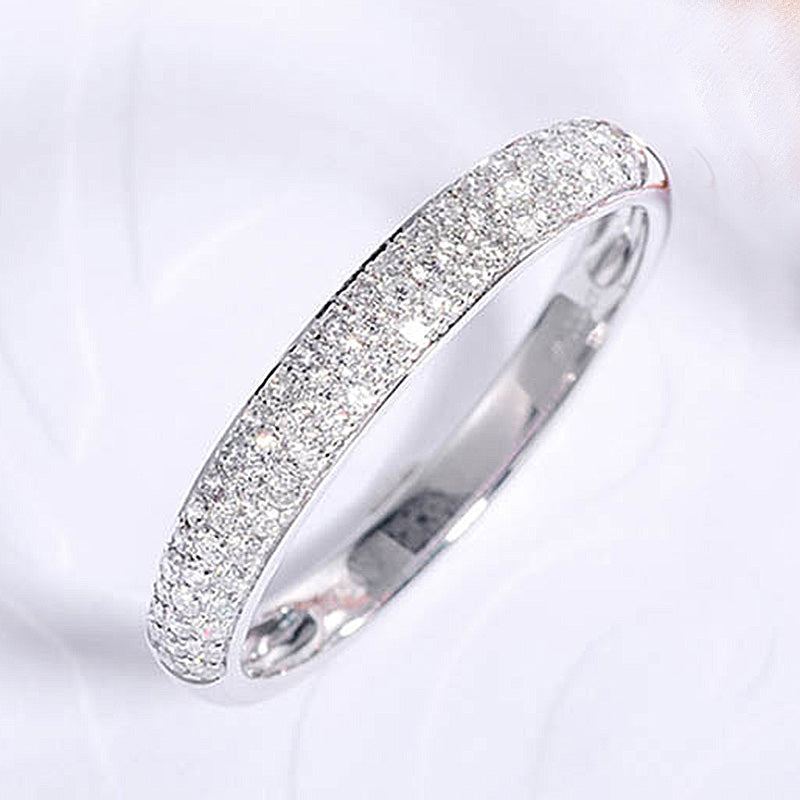 Exclusive 3 Rows Round Cut Half Wedding Band for Women In Sterling Silver-Sterling Silver-lornajewelry