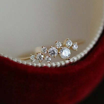 Elegant Gypsophila Yellow Gold Round Cut Wedding Band In Sterling Silver-Sterling Silver-lornajewelry