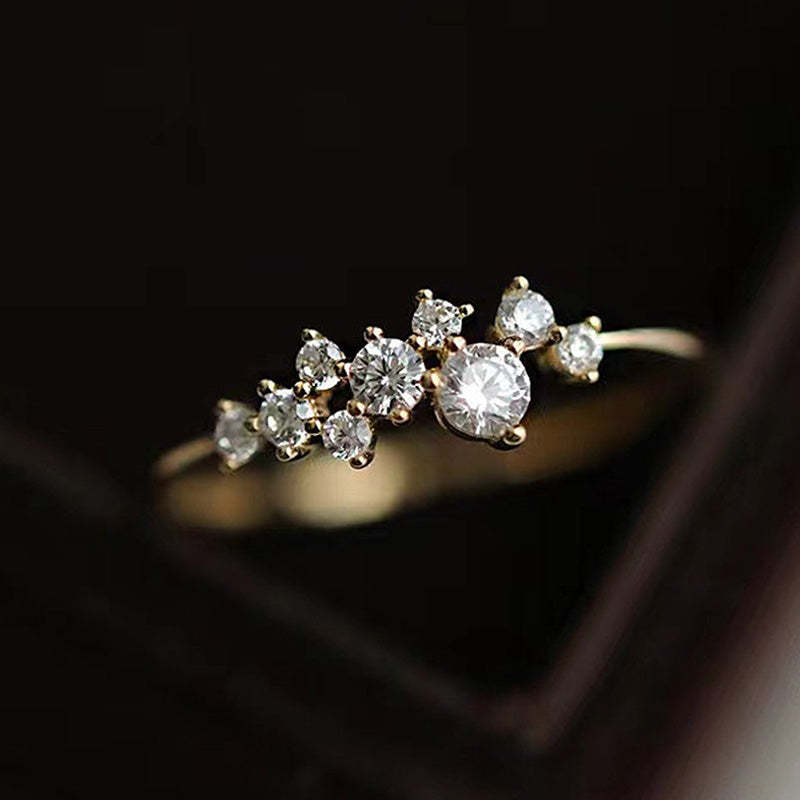 Elegant Gypsophila Yellow Gold Round Cut Wedding Band In Sterling Silver-Sterling Silver-lornajewelry