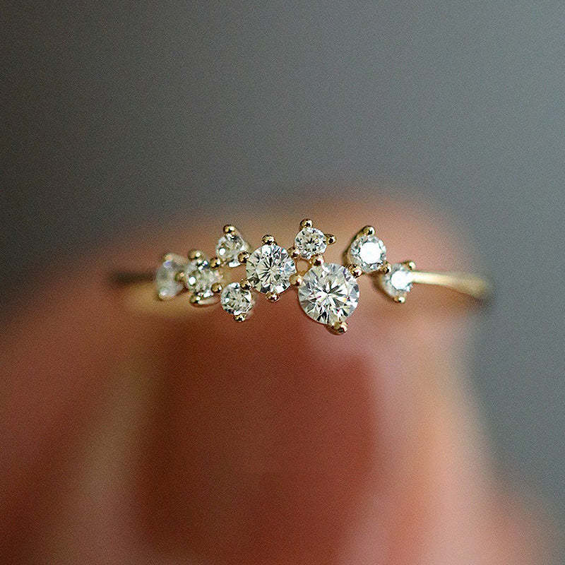 Elegant Gypsophila Yellow Gold Round Cut Wedding Band In Sterling Silver-Sterling Silver-lornajewelry