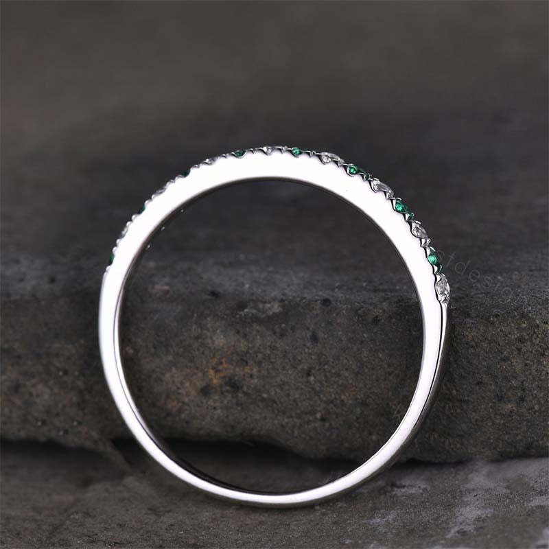 Stunning Half Eternity Emerald Green And White Stone Wedding Band-Sterling Silver-lornajewelry