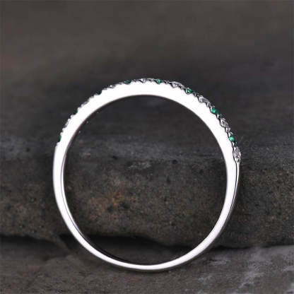 Stunning Half Eternity Emerald Green And White Stone Wedding Band-Sterling Silver-lornajewelry
