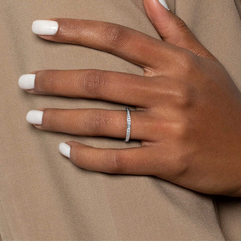 Exclusive Channel Set Curved Half Wedding Band In Sterling Silver-Sterling Silver-lornajewelry