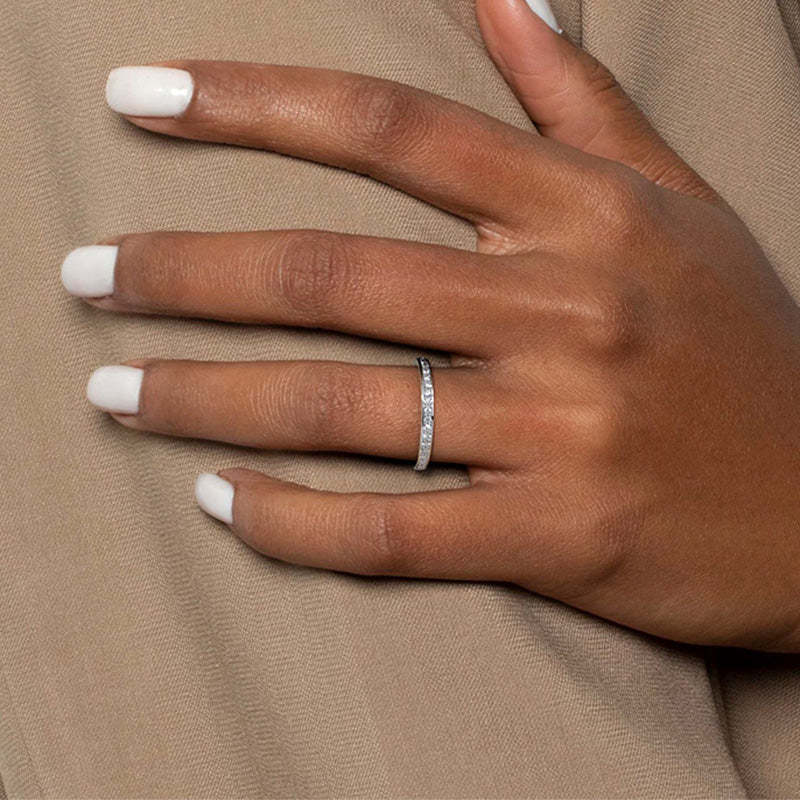 Exclusive Channel Set Curved Half Wedding Band In Sterling Silver-Sterling Silver-lornajewelry