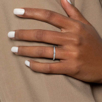 Exclusive Channel Set Curved Half Wedding Band In Sterling Silver-Sterling Silver-lornajewelry