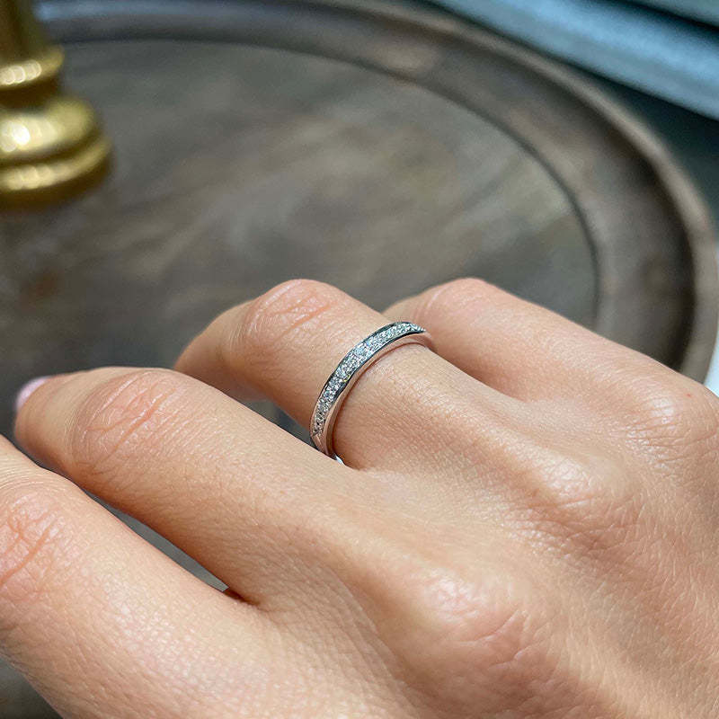 Exclusive Channel Set Curved Half Wedding Band In Sterling Silver-Sterling Silver-lornajewelry