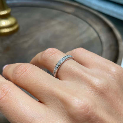 Exclusive Channel Set Curved Half Wedding Band In Sterling Silver-Sterling Silver-lornajewelry
