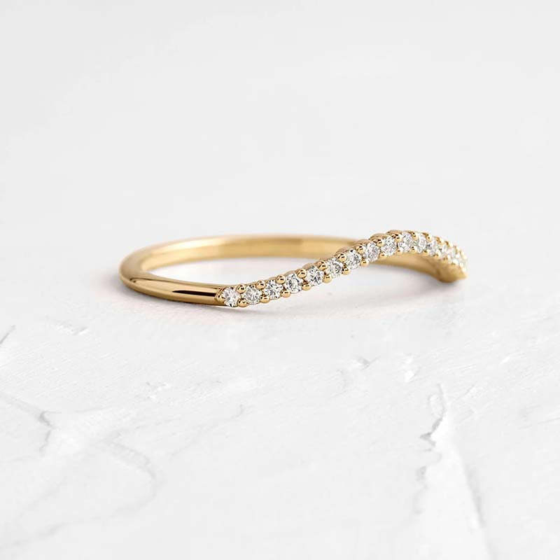 Unique Yellow Gold Pave Wedding Band-Sterling Silver-lornajewelry