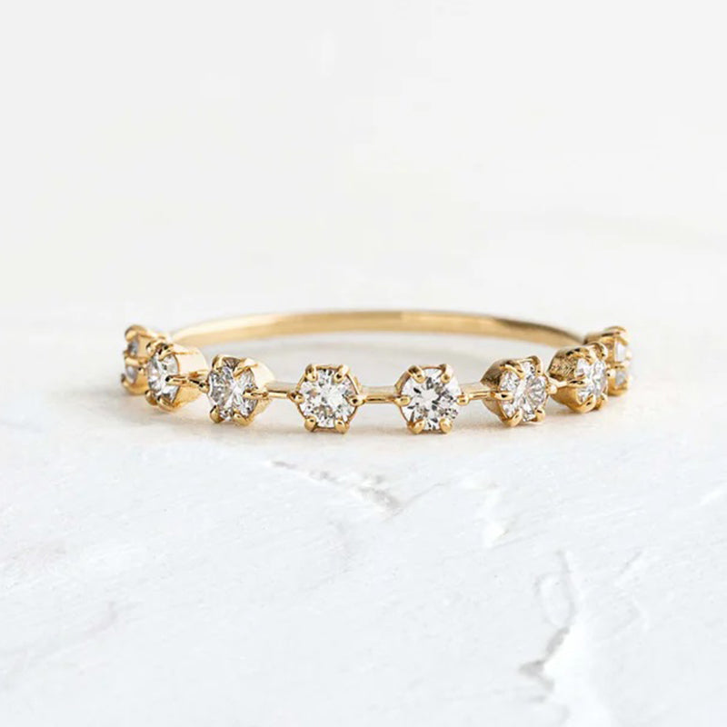 Special Yellow Gold 6 Prongs Round Cut Wedding Band-Sterling Silver-lornajewelry