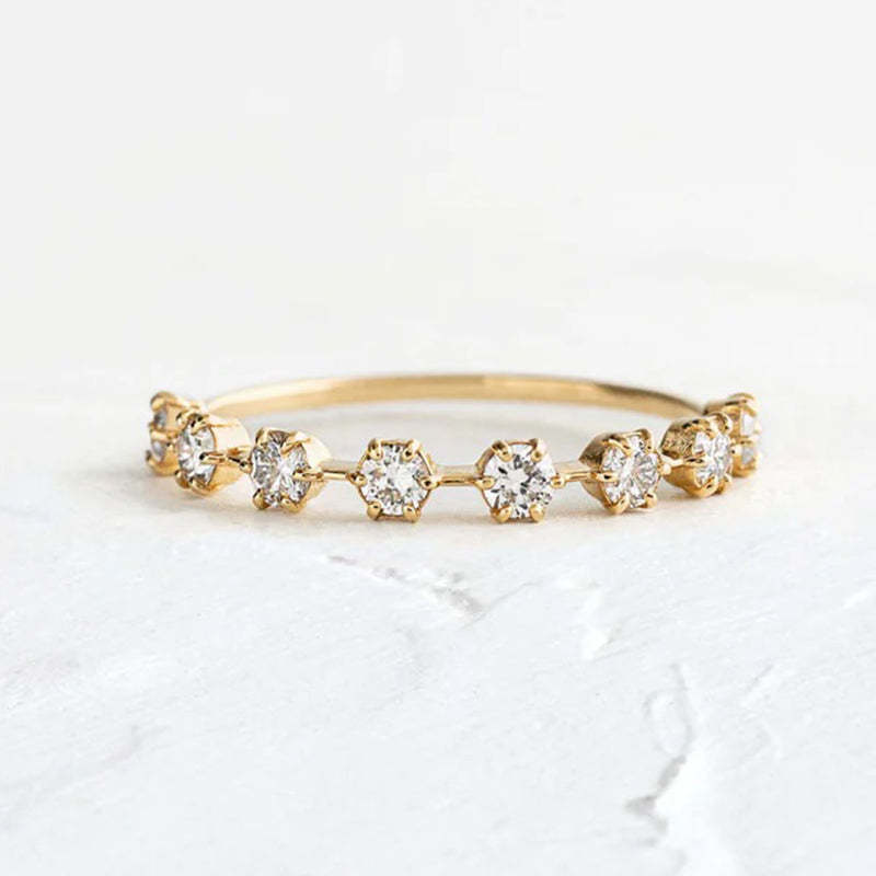 Special Yellow Gold 6 Prongs Round Cut Wedding Band-Sterling Silver-lornajewelry