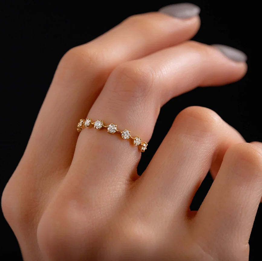 Special Yellow Gold 6 Prongs Round Cut Wedding Band-Sterling Silver-lornajewelry