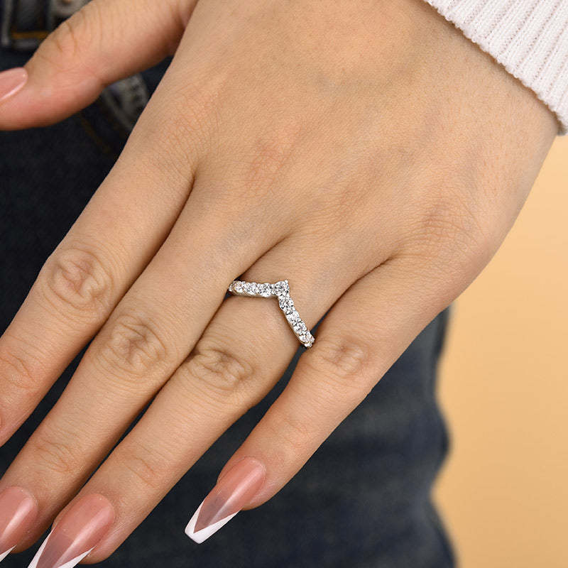 Exclusive V-shaped Design Full Wedding Band-Sterling Silver-lornajewelry