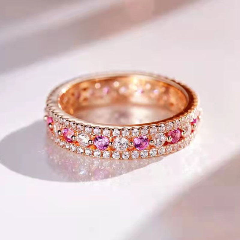 Precious Rose Gold Pink and White Stone Wedding Band-Sterling Silver-lornajewelry