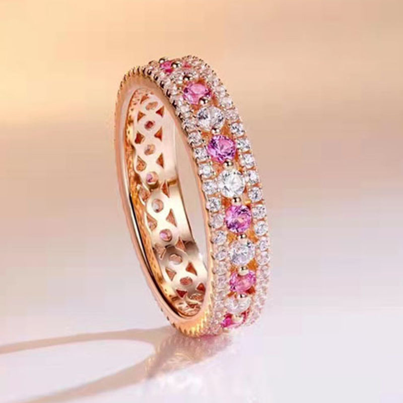 Precious Rose Gold Pink and White Stone Wedding Band-Sterling Silver-lornajewelry